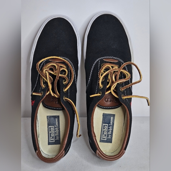 Polo Ralph Lauren Vaughn Black Skate Fashion Sneakers Canvas Shoes Men 9.5D Prep - Picture 12 of 13